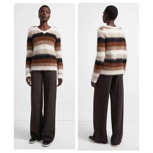 THEORY Striped Alpaca Wool V-Neck Sweater Size Medium